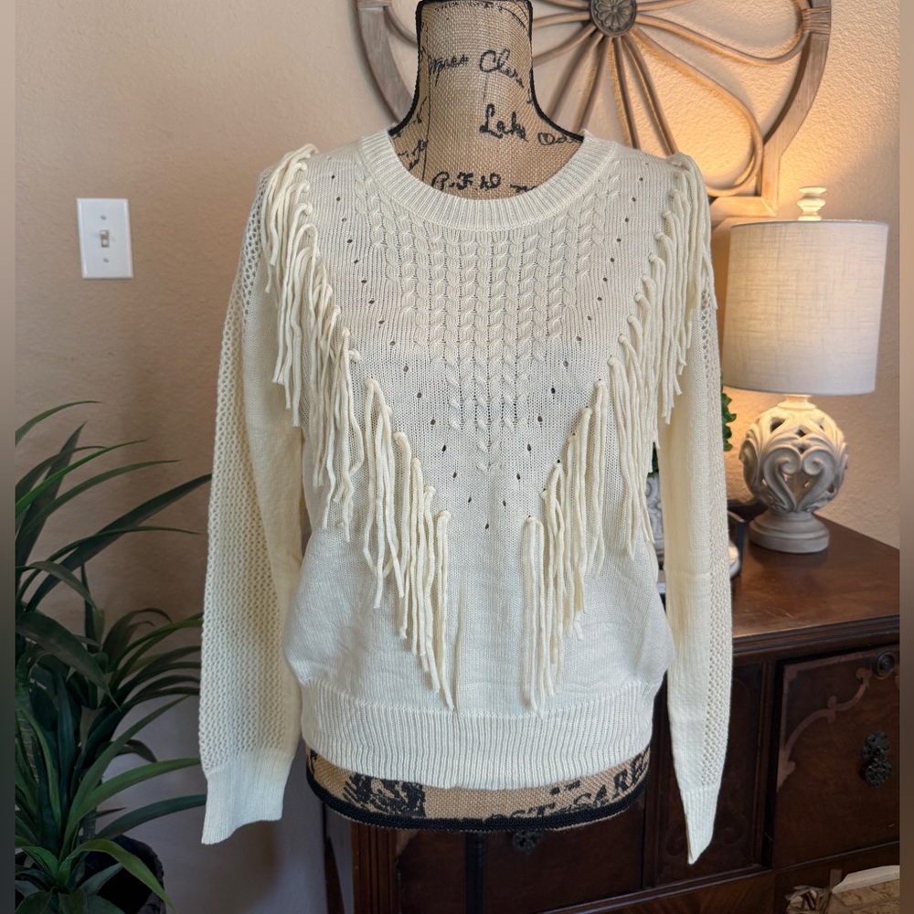 New Umgee Fringe Detail Cream Sweater
